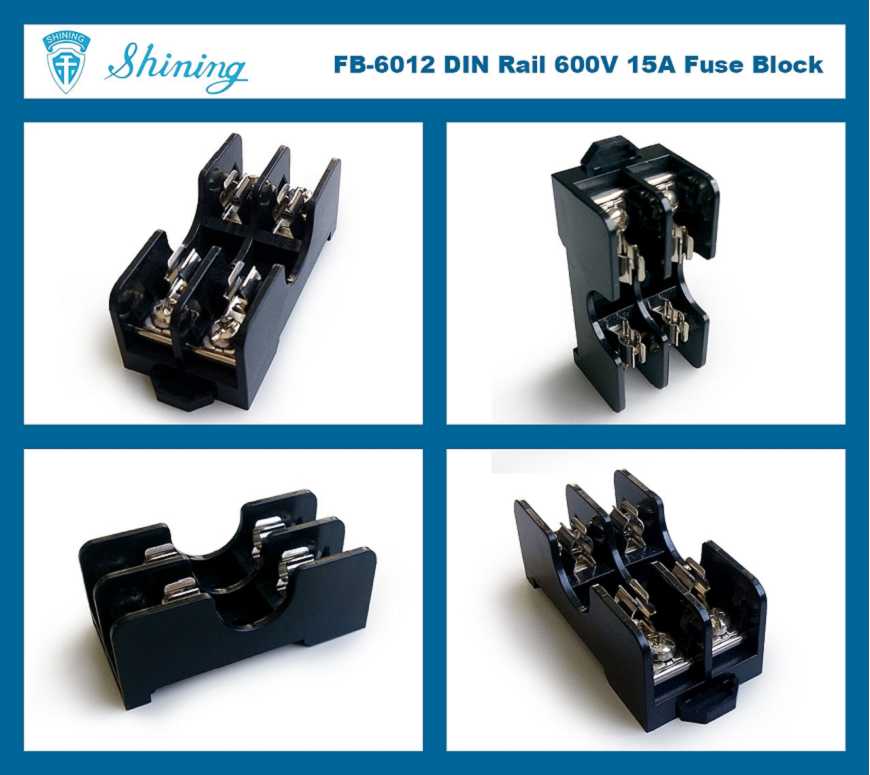 FB-6012 Do montażu na szynie DIN dla bezpieczników 6x30mm, 600V 15A, 2 pinowy skrzynka bezpiecznikowa