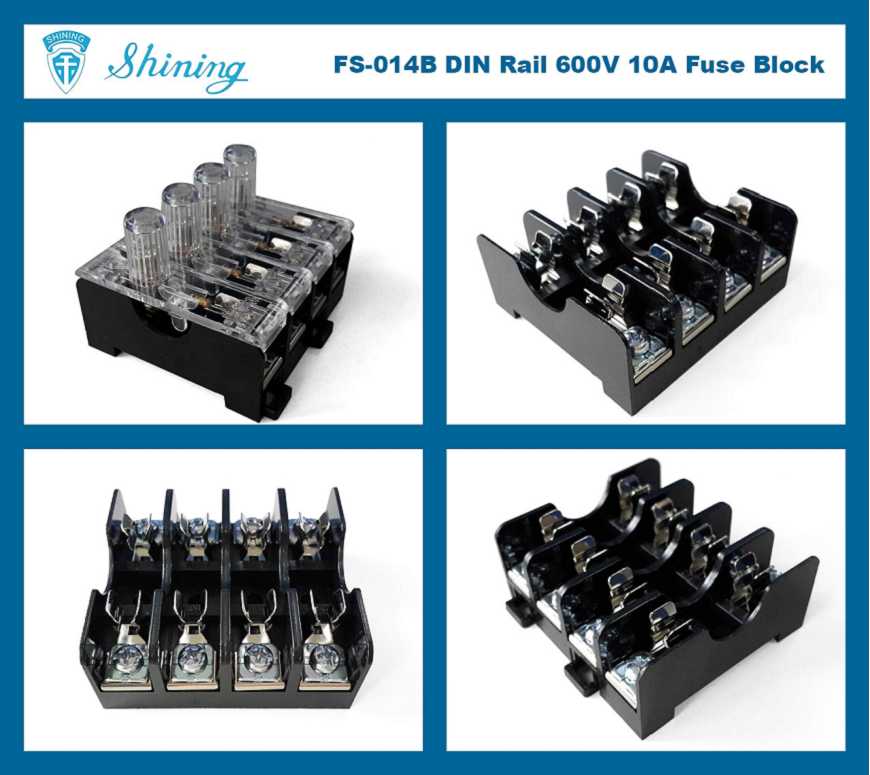 FS-014B For 6x30mm Fuse Din Rail Mounted 600V 10A 4 Way Fuse Block