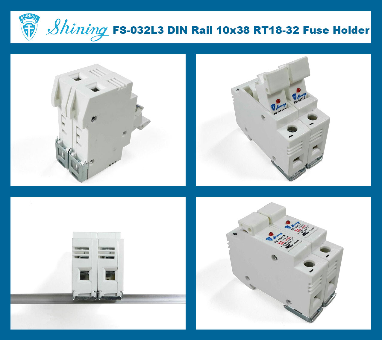 FS-032L3-600V-32A-2-Way-DIN-Rail-Mounted-Cylindrical-Fuse-Holder-MP