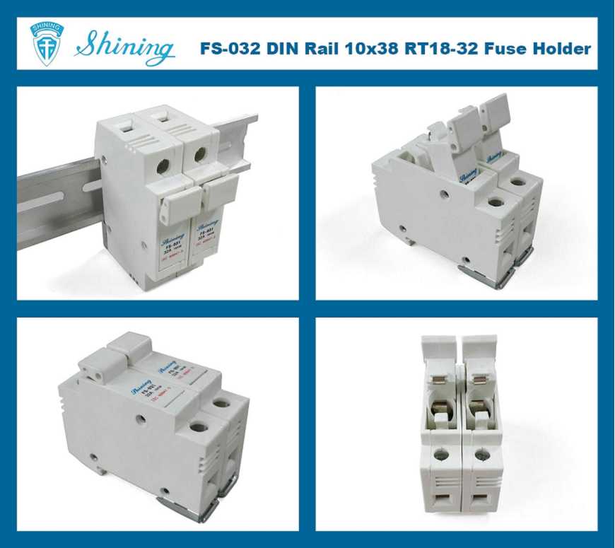 FS-032 Din Rail montierter 10x38 RT18-32 Cartridge 600V 32A 2 Pole Sicherungshalter