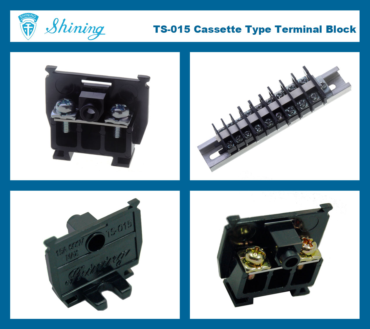 TS-015 25mm Din Rail Mounted Cassette Type 600V 15A Terminal Connector