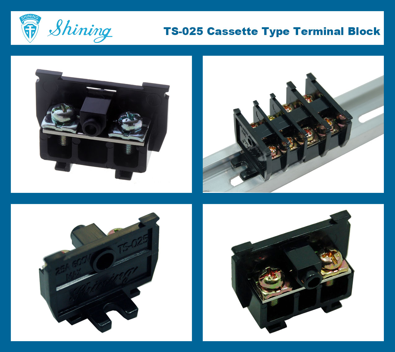 TS-025 25mm Din Rail Mounted Cassette Type 600V 25A 터미널 커넥터