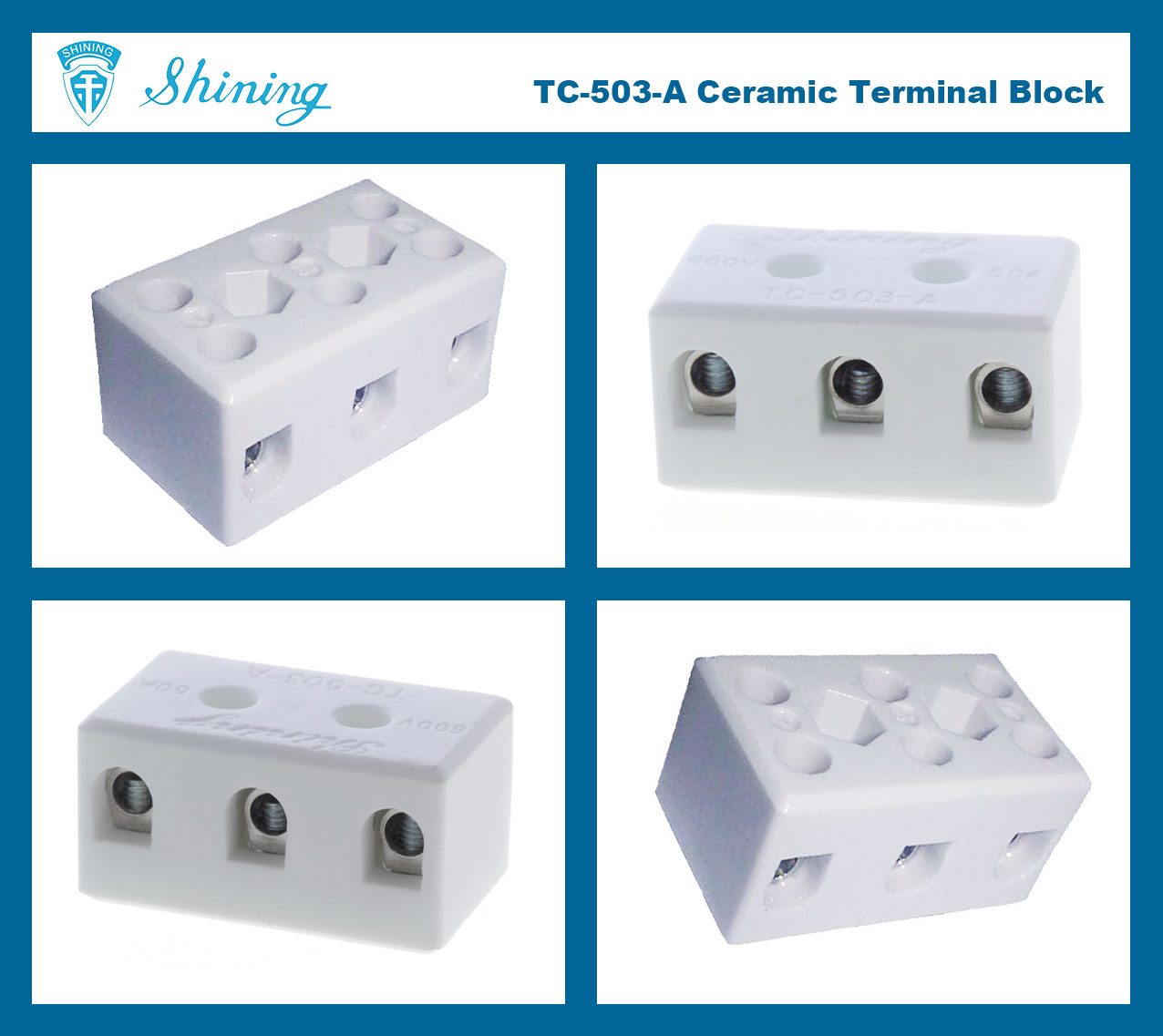 TC-503-A パネルマウント 600V 50A 3極セラミック端子ブロック