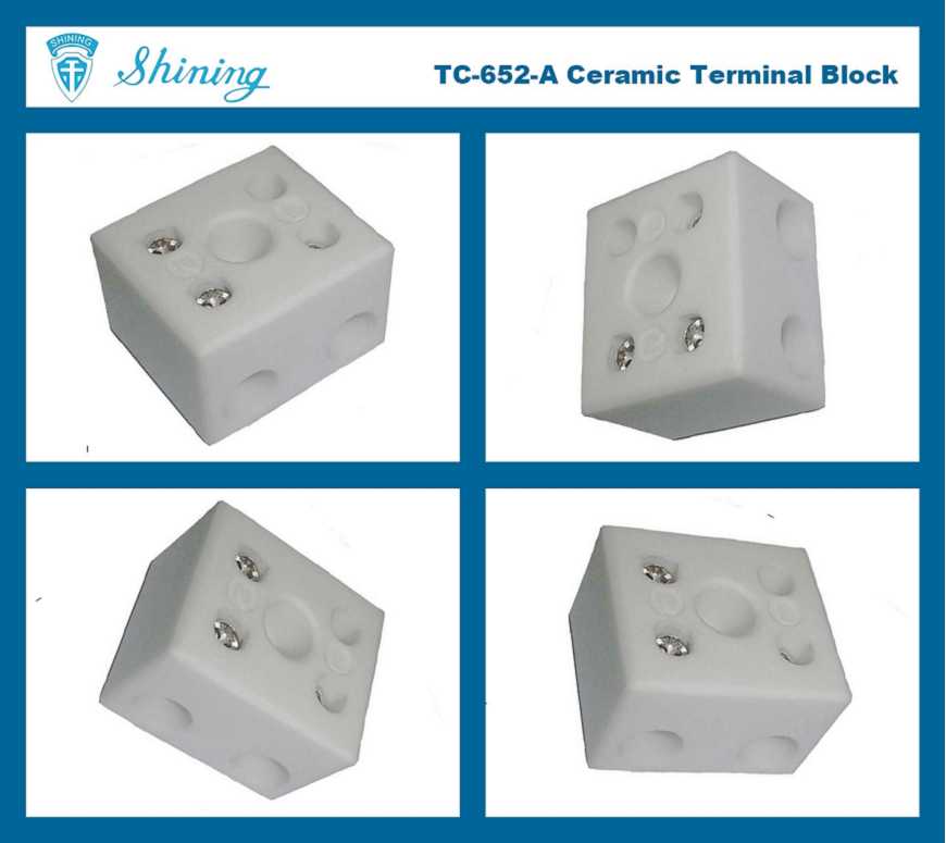 Панельный керамический клеммный блок TC-652-A, 600 В, 65 А, 2 полюса