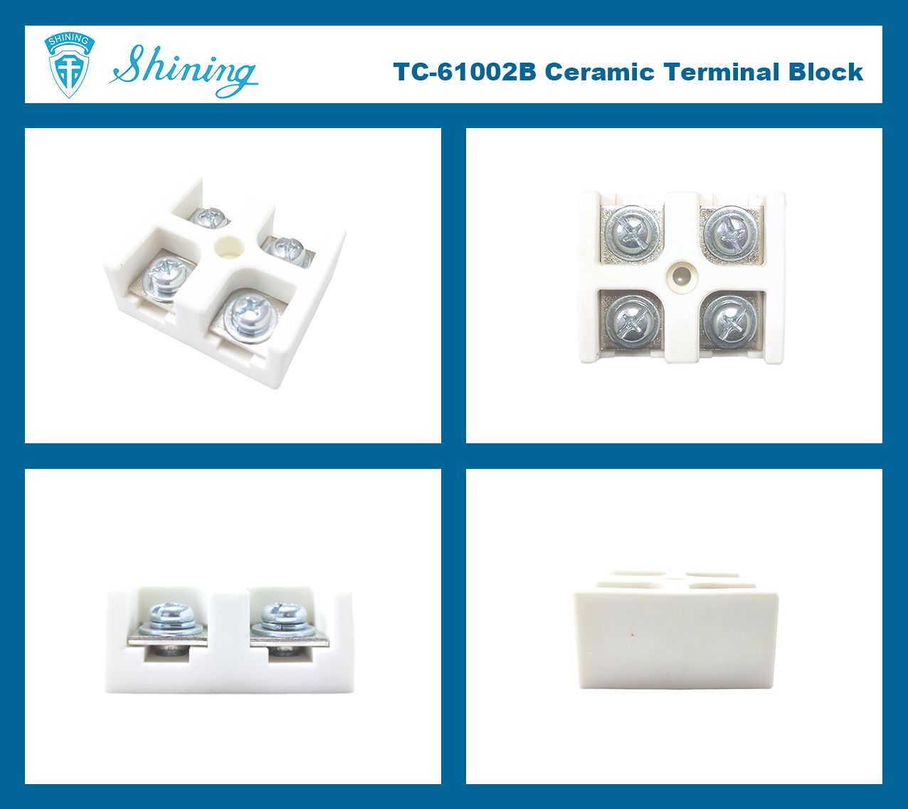 TC-61002B Panel Mounted 600V 100A 2Poles Ceramic Terminal Block