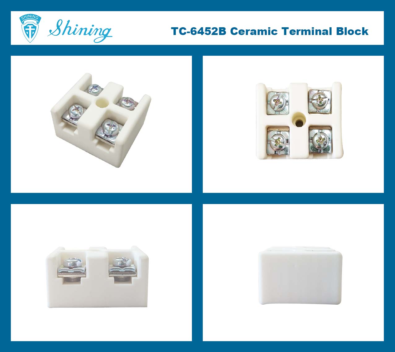 TC-6452B Panel Mounted 600V 45A 2Poles Ceramic Terminal Block