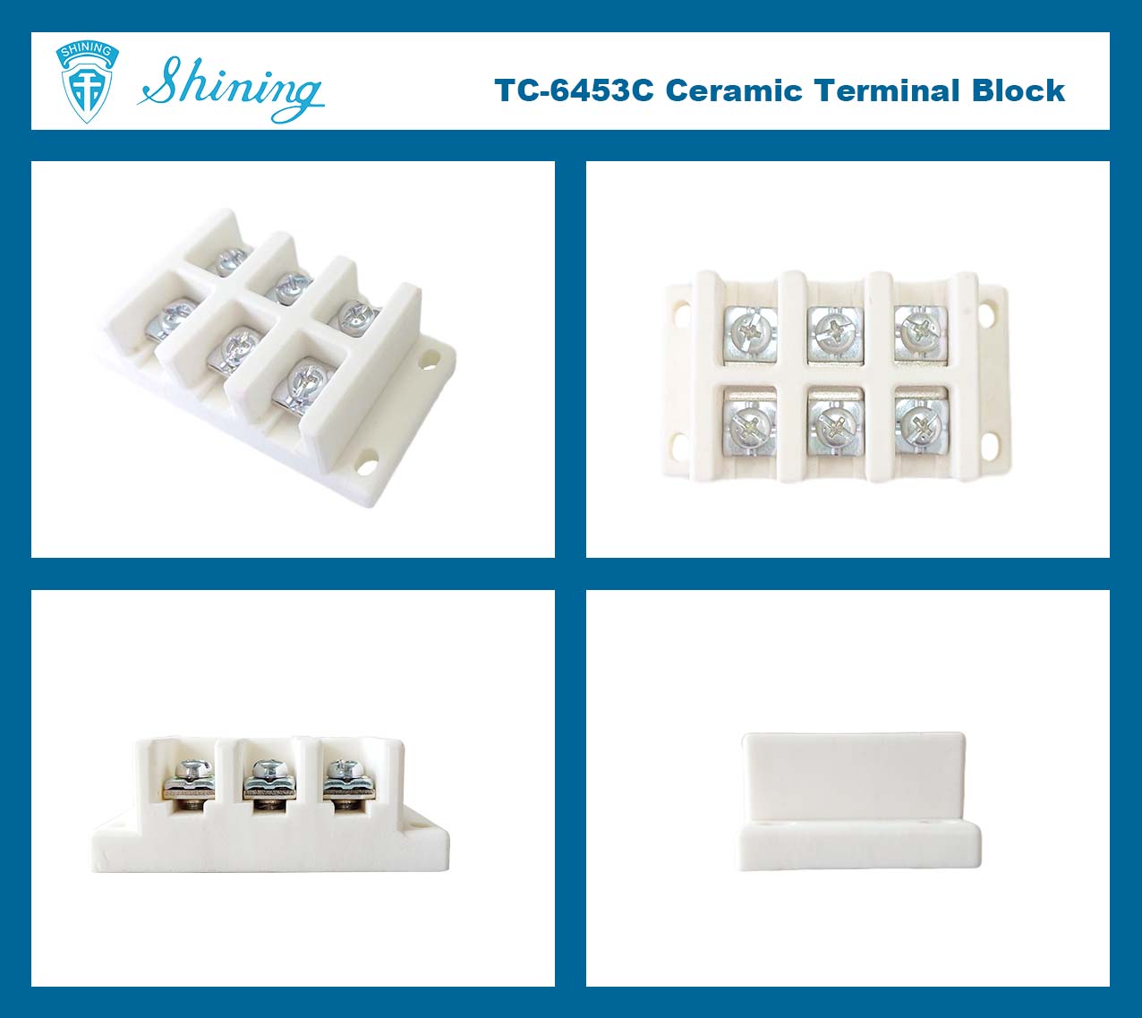 @$600V_30A_Terminal_Block$@TC-6453C_&lt;TC-6453C Panelmonteret 600V 45A 3Poles Keramisk Terminalblok&gt;