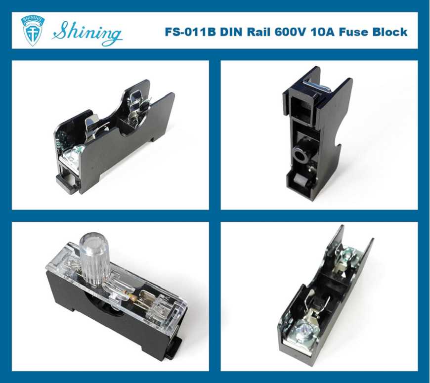 FS-011B For 6x30mm Fuse Din Rail Mounted 600V 10A 1 Way Fuse Block