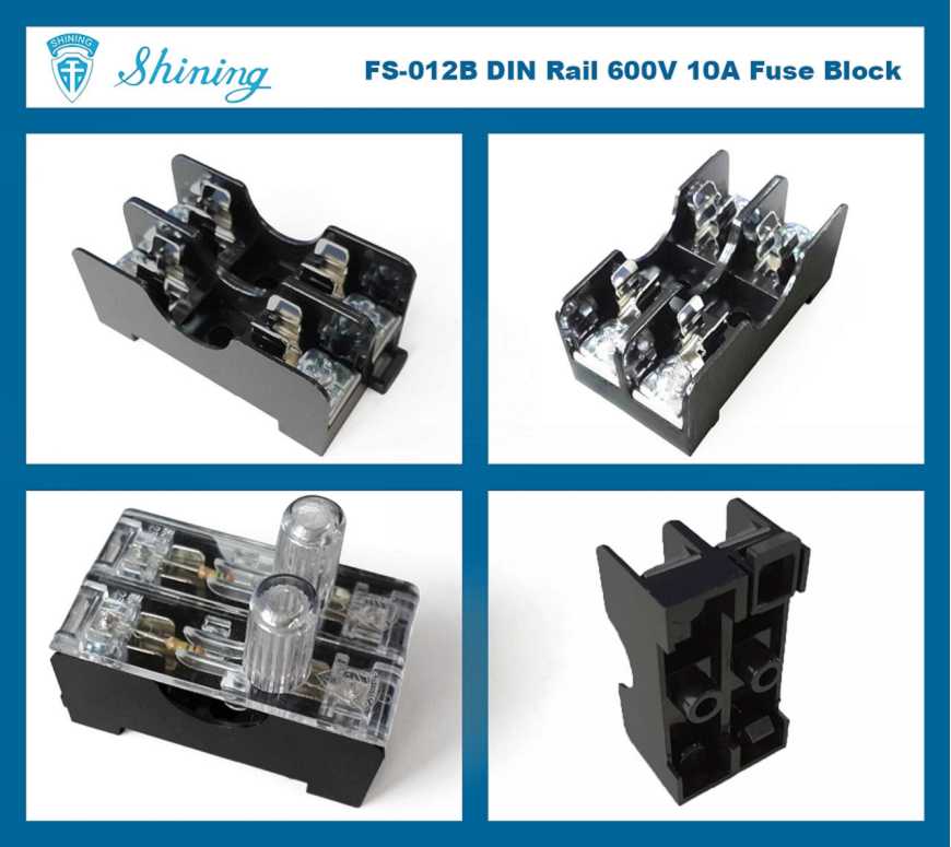 FS-012B For 6x30mm Fuse Din Rail Mounted 600V 10A 2 Way Fuse Block