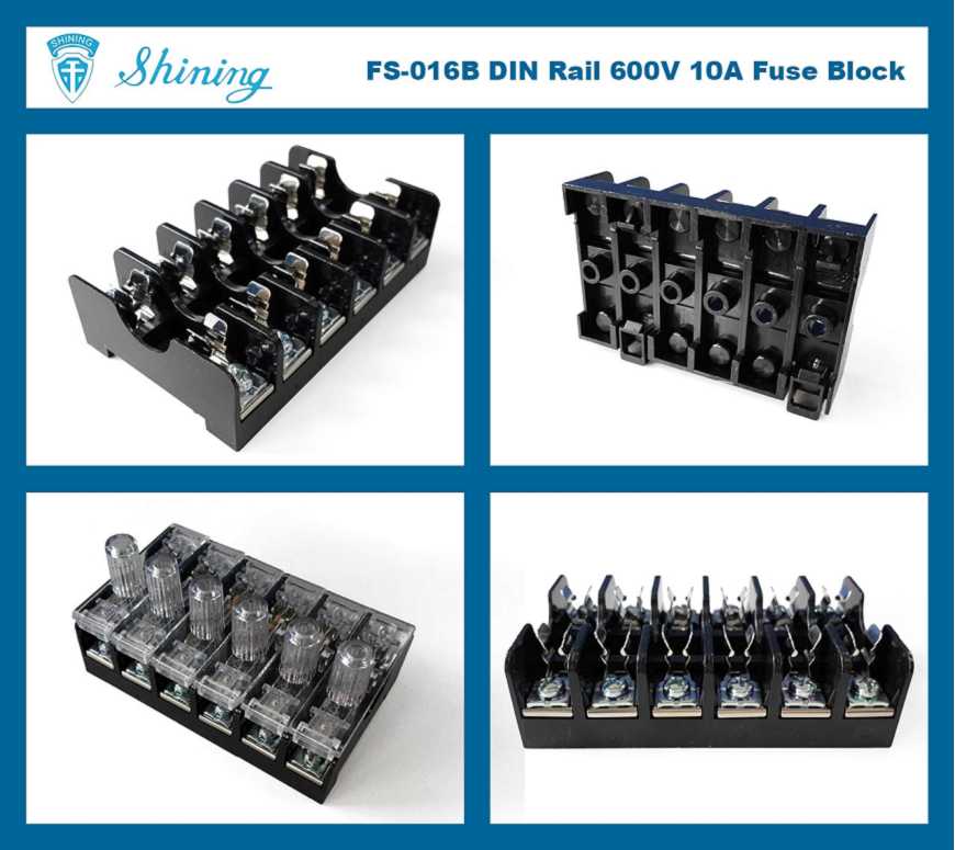 FS-016B Untuk Fuse Din Rail 6x30mm Dipasang 600V 10A 6 Way Fuse Block