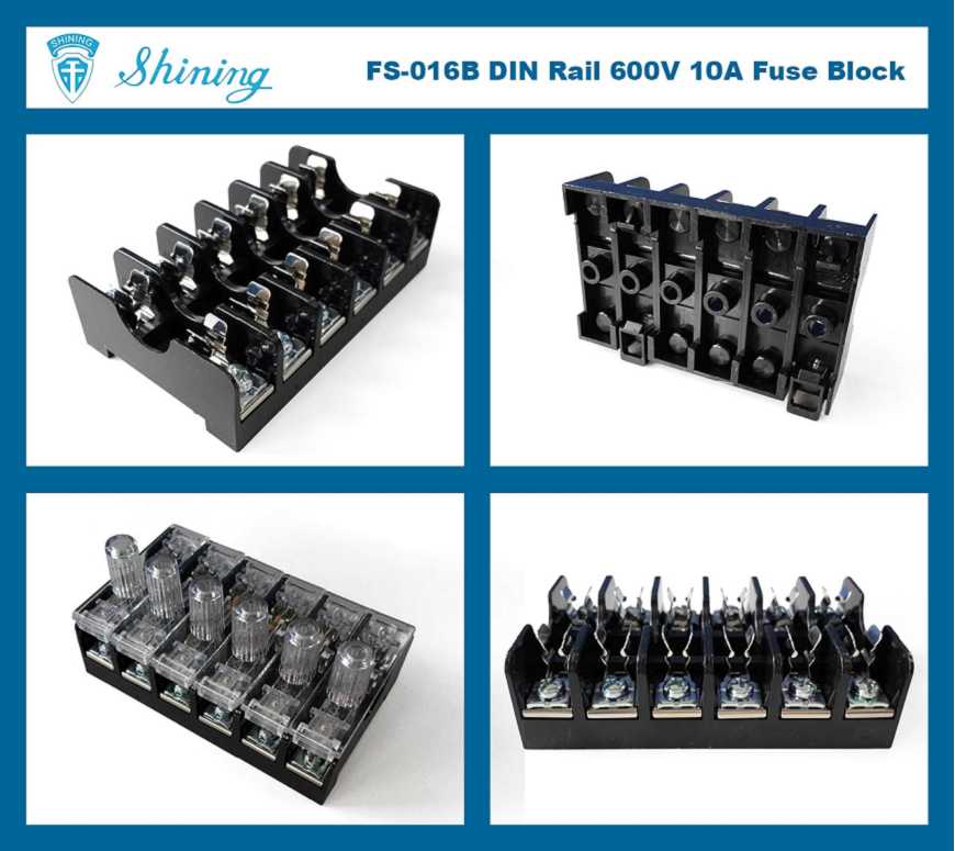 FS-016B Untuk 6x30mm Fuse Dipasang pada Rel Din 600V 10A 6 Way Fuse Block