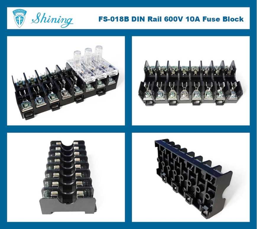 FS-018B For 6x30mm Fuse Din Rail Mounted 600V 10A 8 Way Fuse Block