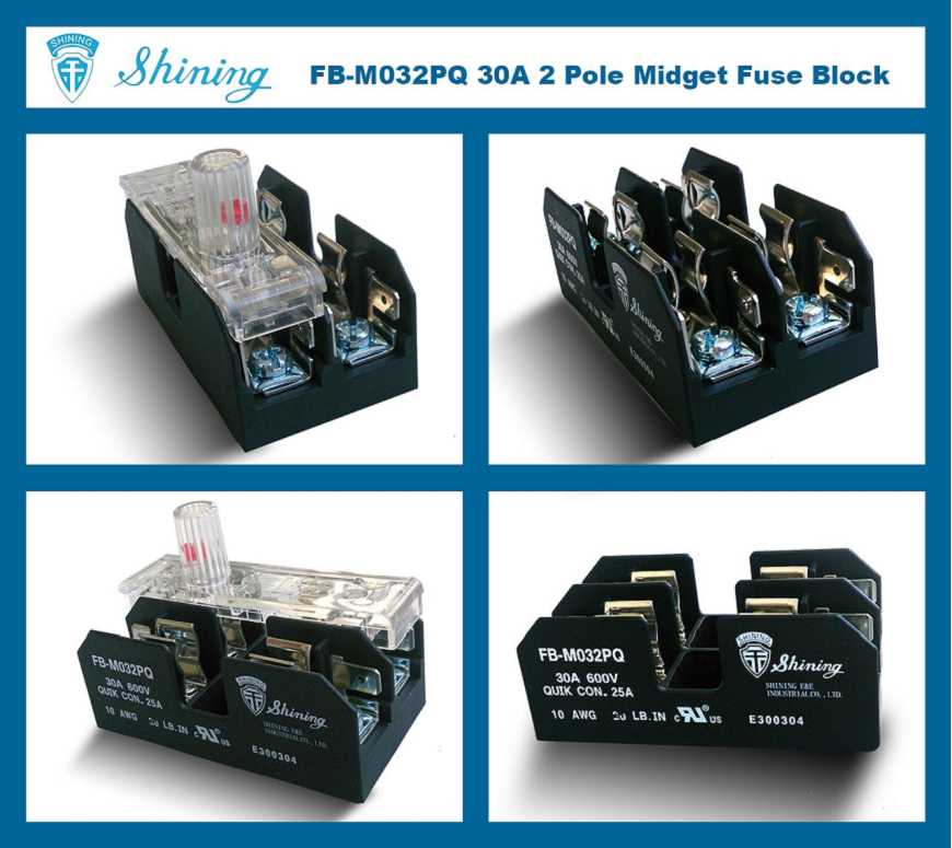 FB-M032PQ For 10x38mm Fuse 600V 30 Amp 2 Position Midget Fuse Block