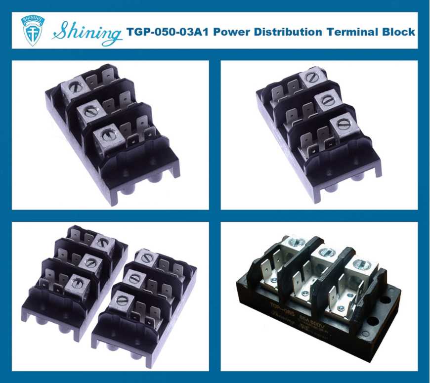 TGP-050-03A1 600V 50A 3 Pole Electrical Power Terminal Block