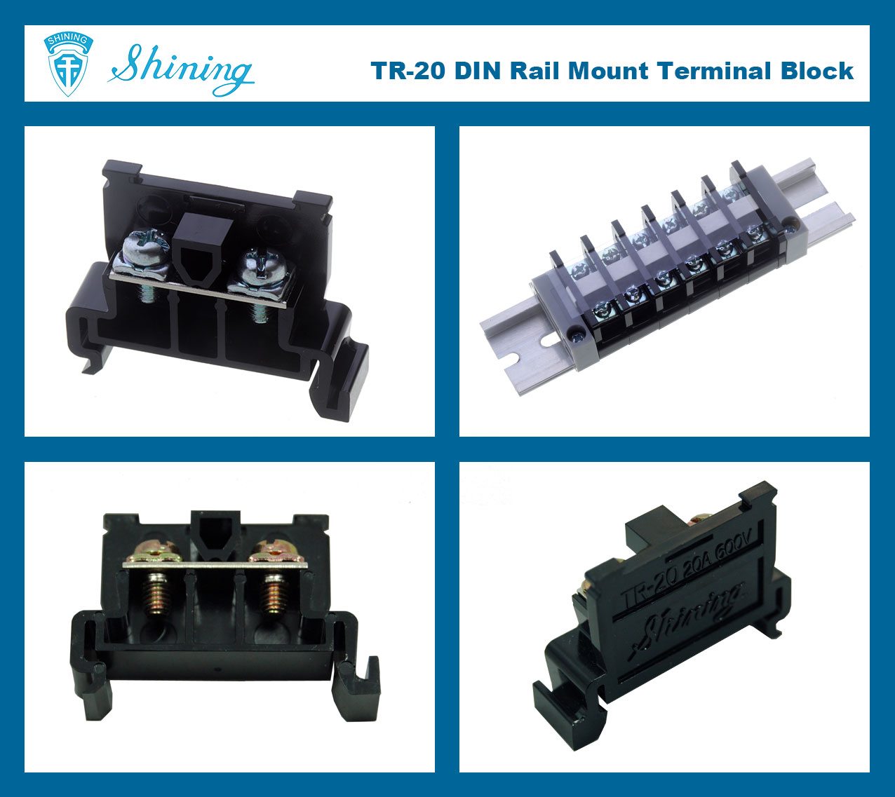 TR-20 35mm Rail Mounted Snap On Type 600V 20A Terminal Block Connector
