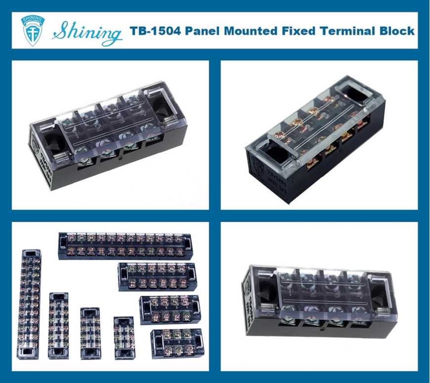 TB-1504 Panel Mounted Fixed Barrier 15A 4 Pole Terminal Block