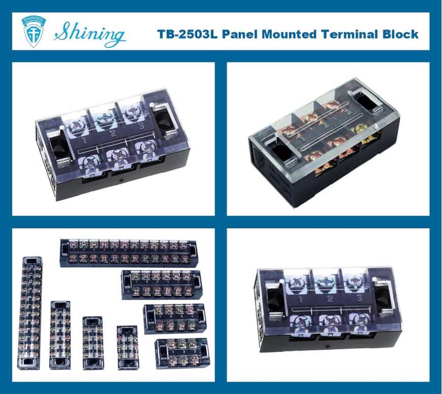 TB-2503L Panel Mounted Fixed Barrier 25A 3 Pole Terminal Block