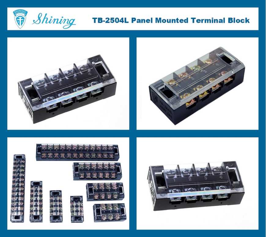 TB-2504L Panel Mounted Fixed Barrier 25A 4 Pole Terminal Block