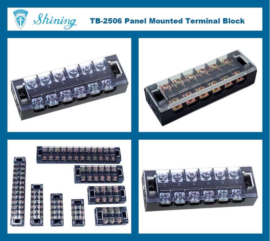 TB-2506 Panelmonteret fast barriere 25A 6 pols terminalblok