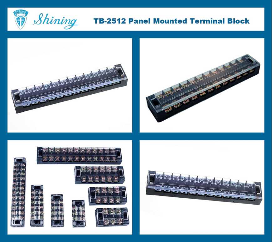 TB-2512 Panel Mounted Fixed Barrier 25A 12 Pole Terminal Block