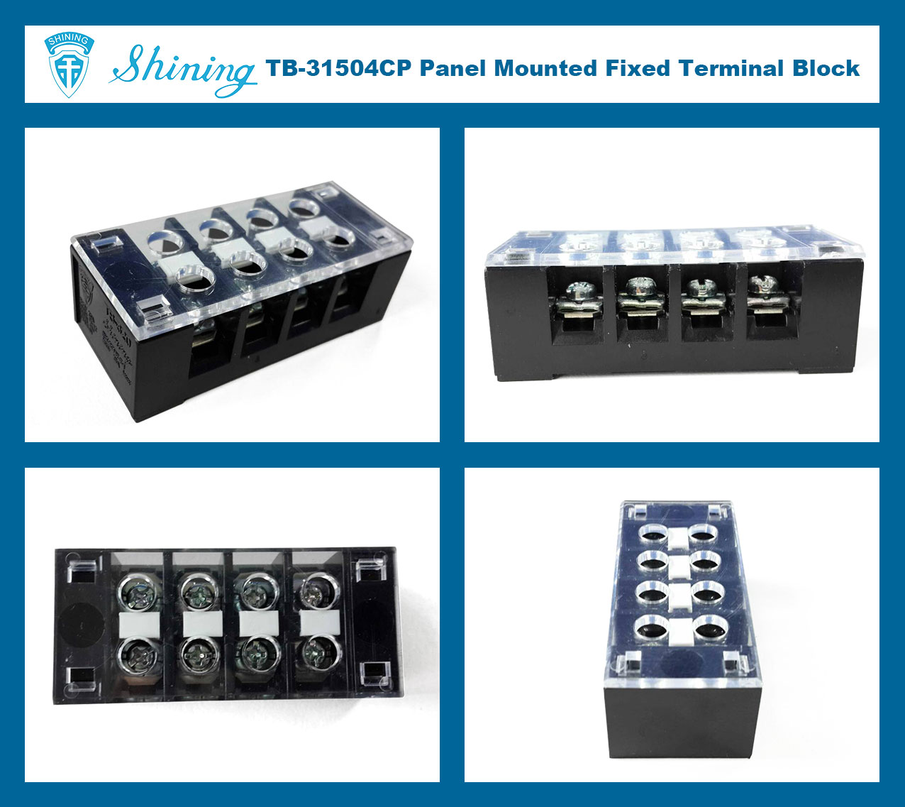 TB-31504CP Fixed Type 300V 15A 4 Position Barrier Terminal Strip