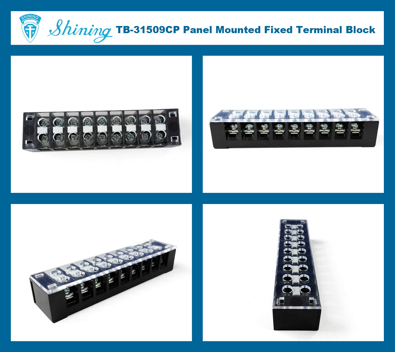 TB-31509CP Fixed Type 300V 15A 9 Position Barrier Terminal Strip