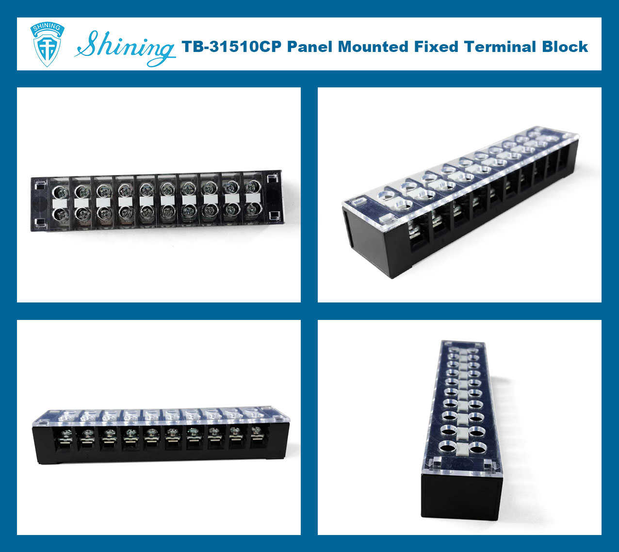 TB-31510CP Fixed Type 300V 15A 10 Position Barrier Terminal Strip TB-31510CP Fixed Type 300V 15A 10 Position Barrier Terminal Strip
