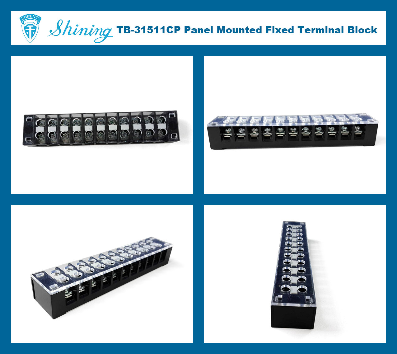 TB-31511CP Fixed Type 300V 15A 11 Position Barrier Terminal Strip