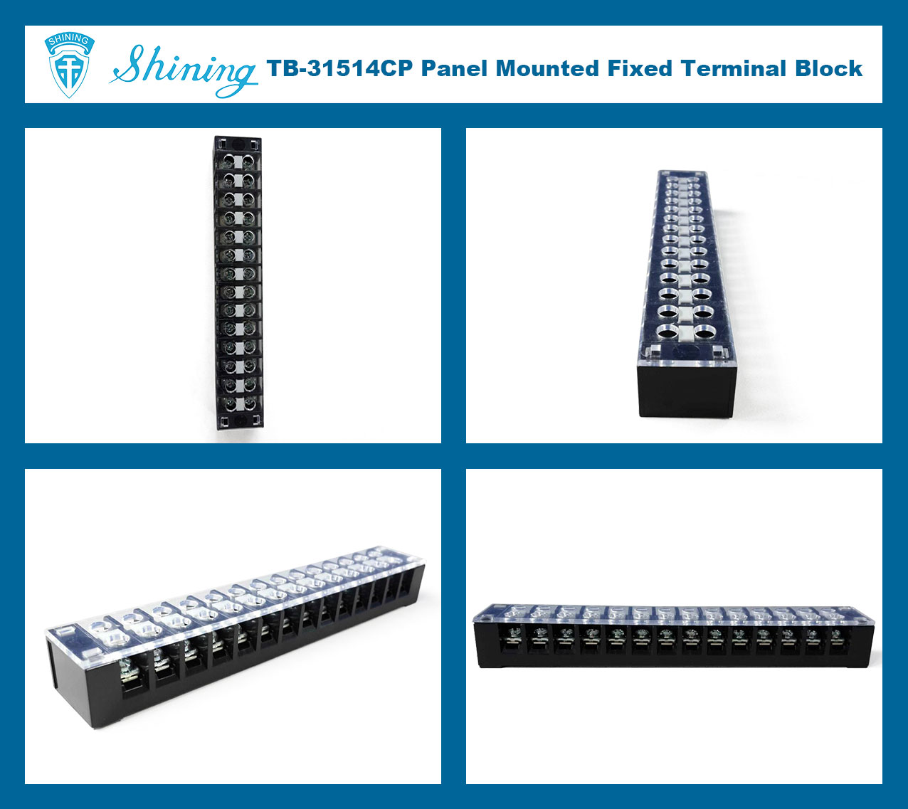TB-31514CP Fixed Type 300V 15A 14 Position Barrier Terminal Strip