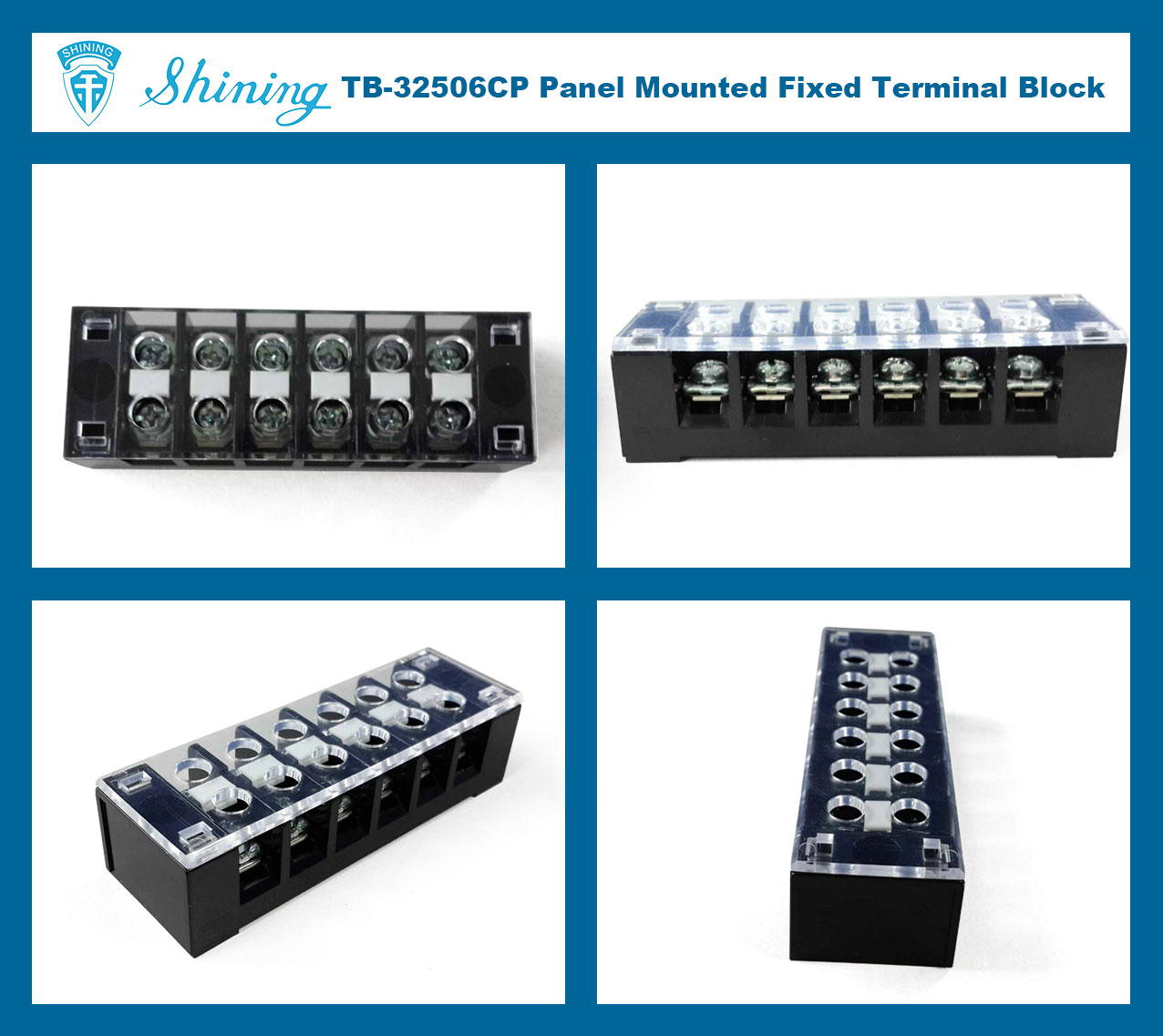 TB-32506CP Fixed Type 300V 25A 6 Position Barrier Terminal Strip