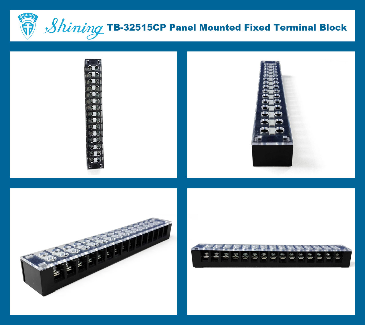 TB-32515CP Fixed Type 300V 25A 15 Position Barrier Terminal Strip