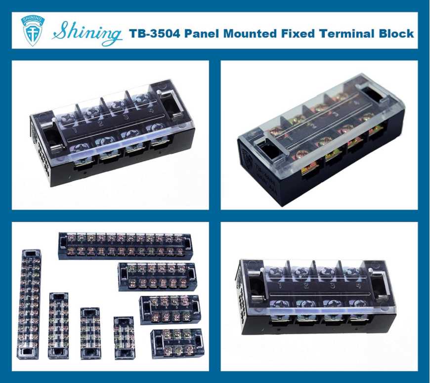 TB-3504 Panel Mounted Fixed Barrier 35A 4 Pole Terminal Block