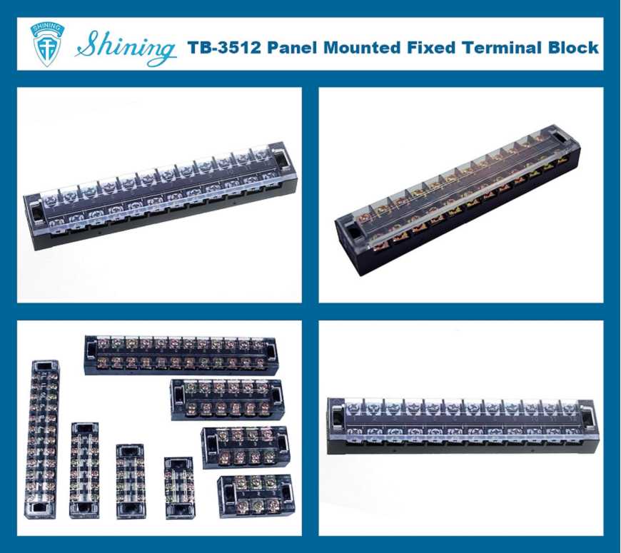 Bloque de terminales fijo montado en panel TB-3512 de barrera fija de 35A y 12 polos