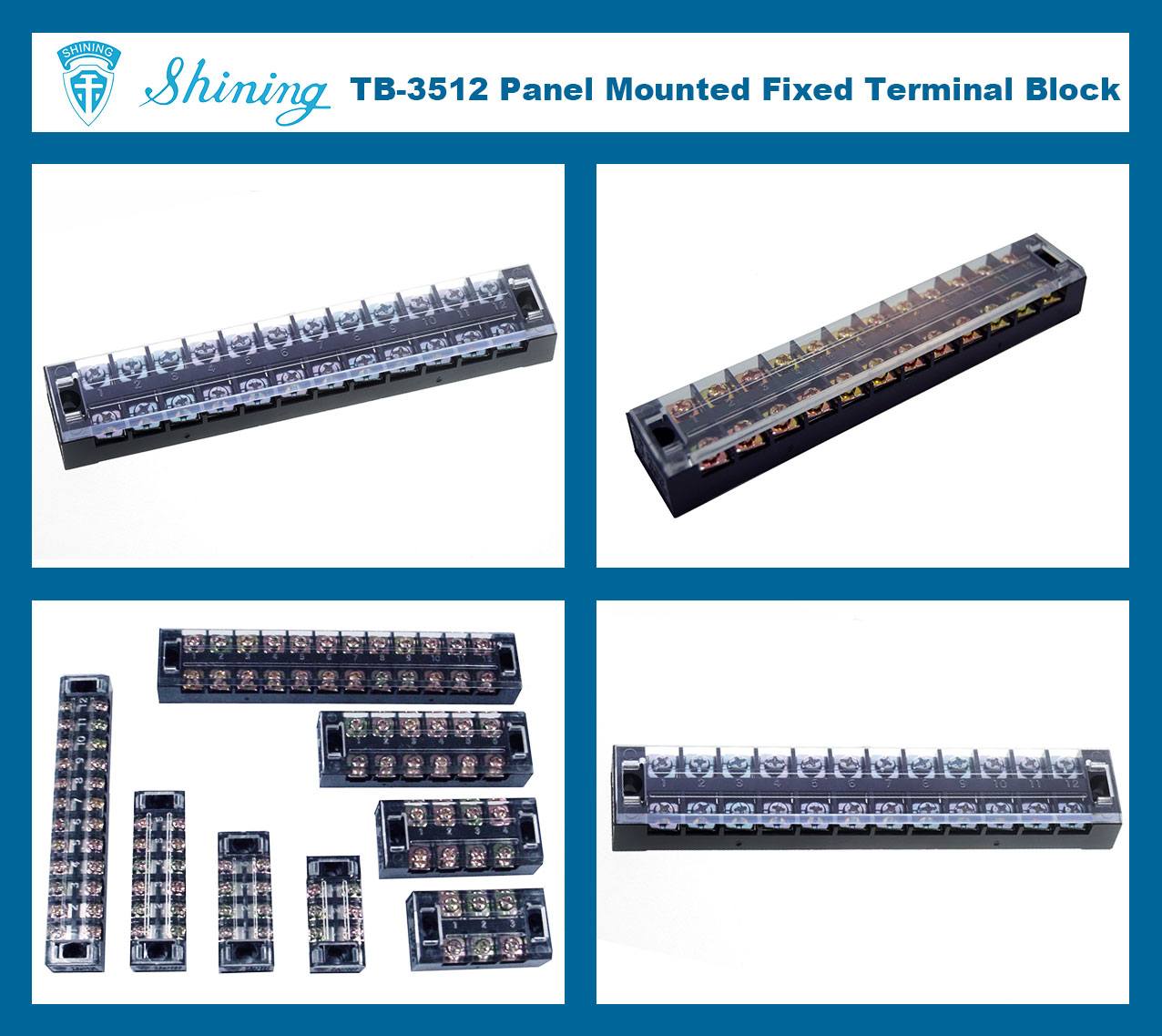 TB-3512 Panel Mounted Fixed Barrier 35A 12 Pole Terminal Block