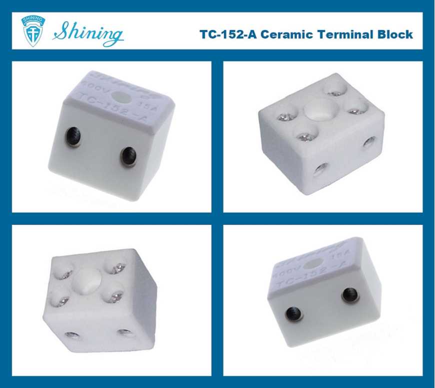 TC-152-A Panel Mounted 600V 15A 2 Pole Ceramic Terminal Block