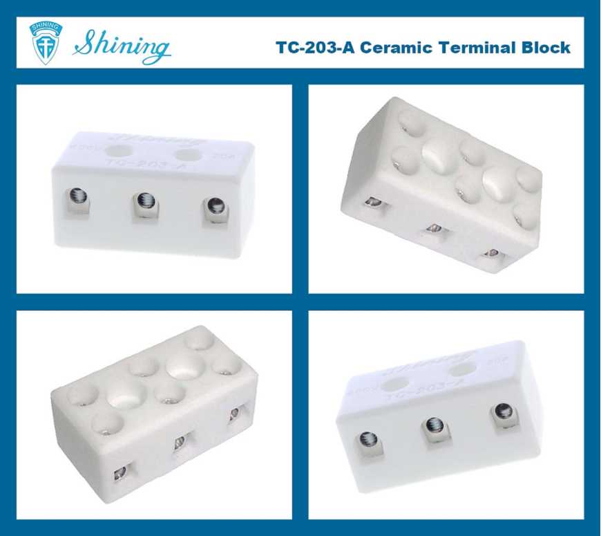টিসি-২০৩-এ প্যানেল মাউন্টেড ৬০০ভোল্ট ২০এ ৩ পোল সেরামিক টার্মিনাল ব্লক