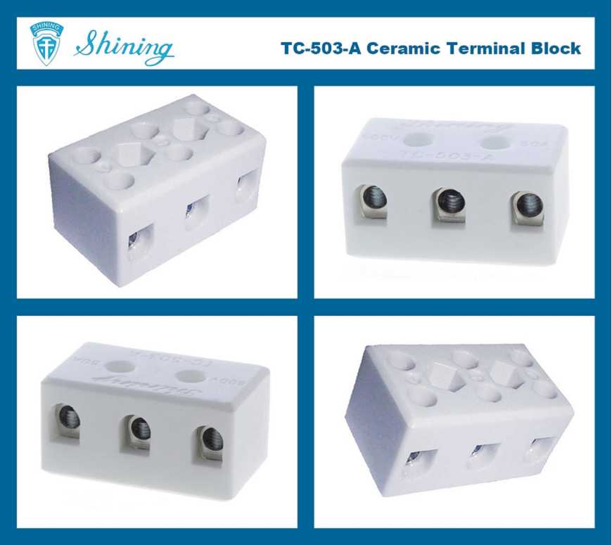TC-503-A Panel Mounted 600V 50A 3 Pole Ceramic Terminal Block